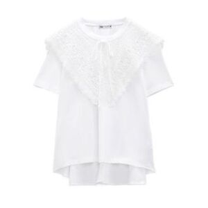 ZARA COMBINATION EMBROIDERED COLLAR TOP